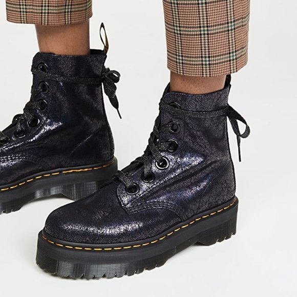 Dr. Martens | Molly Iridescent Crackle Black Boots - Picture 9 of 13